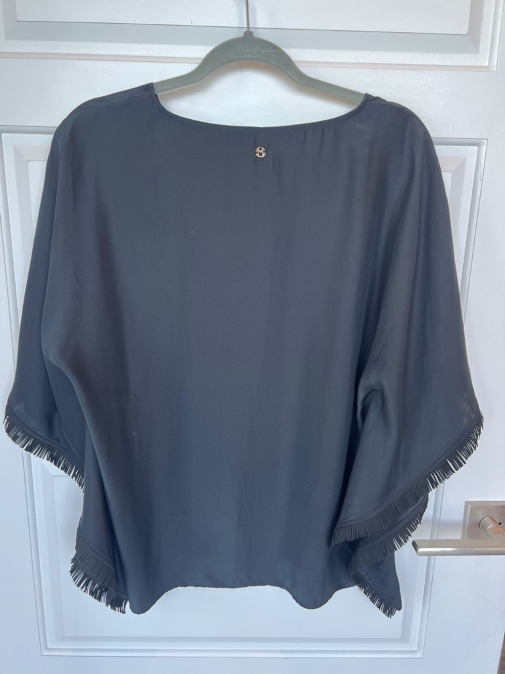 Marie Oliver Black Fringe Dolman Sleeve Silk Top size S - Picture 6 of 7